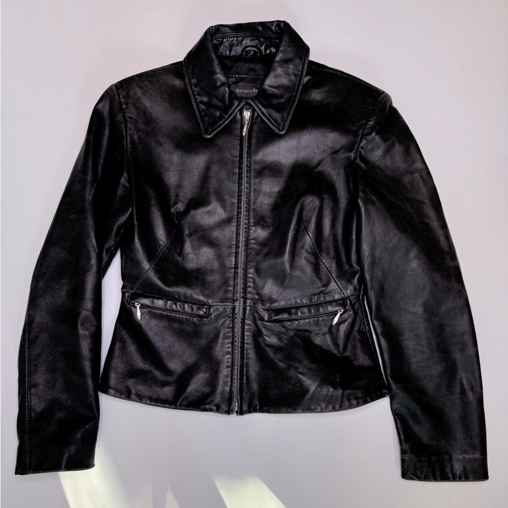 VINTAGE! RealDeal 90’s Banana Republic Blk Leather lined Jacket, sz 0. Quality!